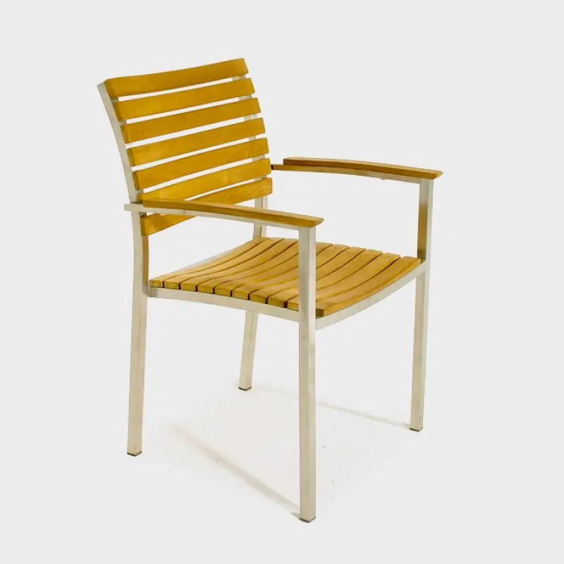 Garten-Stapelstuhl aus Teakholz Memory mit Armlehne 